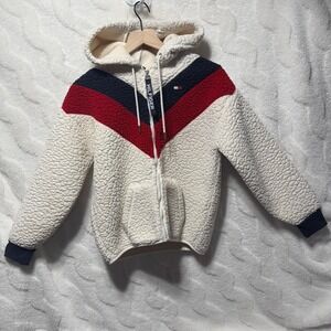 Kids youth Tommy Hilfiger Sherpa Fleece Zip Hoodie Jacket rwb Chevron Size XS